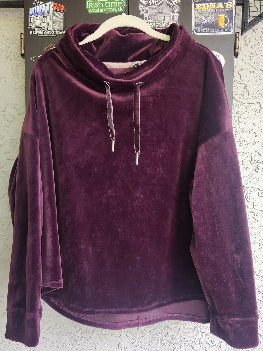 Calvin Klein Performance Women XL Velour Cowl Neck Hoodie Sweatshirt Purple Plum